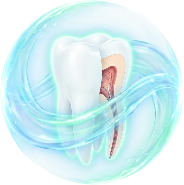 Illustration of a healthy tooth supported by a fresh, balanced oral environment